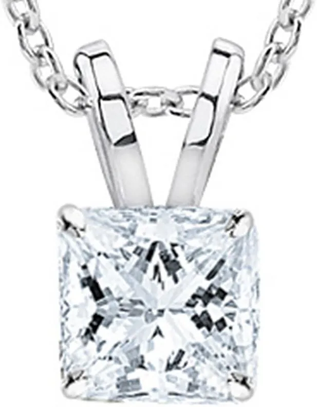 0.33 Carat 14K White Gold Princess Diamond Solitaire Pendant Necklace J-K Color I1 Clarity