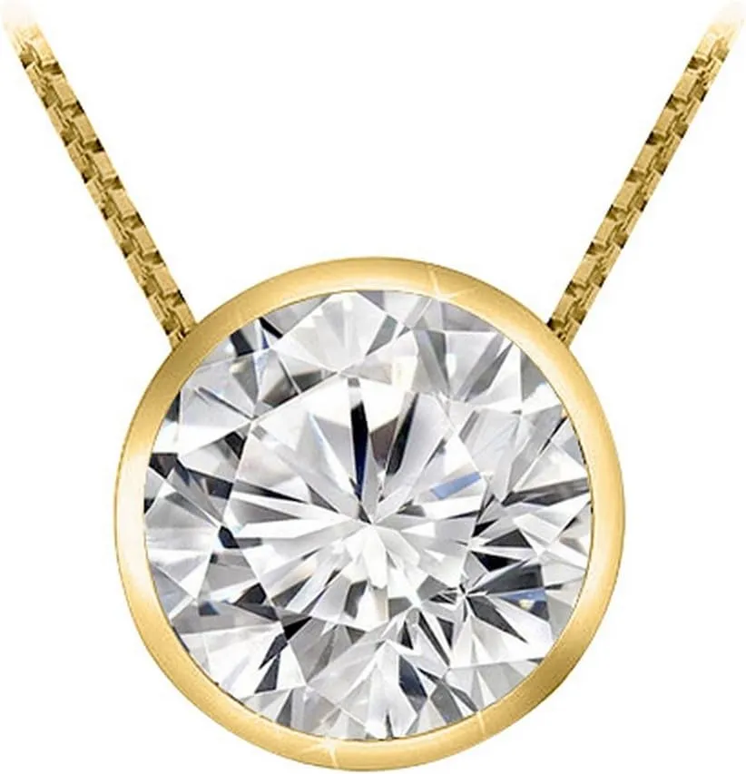 0.5 Carat 14K White Gold Round Diamond 3 Prong Solitaire Pendant Necklace D-E Color I1 Clarity