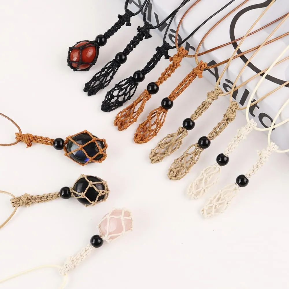 12 PCS Crystal Cage Necklace Holder Necklace Cord Empty Stone Holder Replacement Wax Rope with Adjustable Length(Style 5)