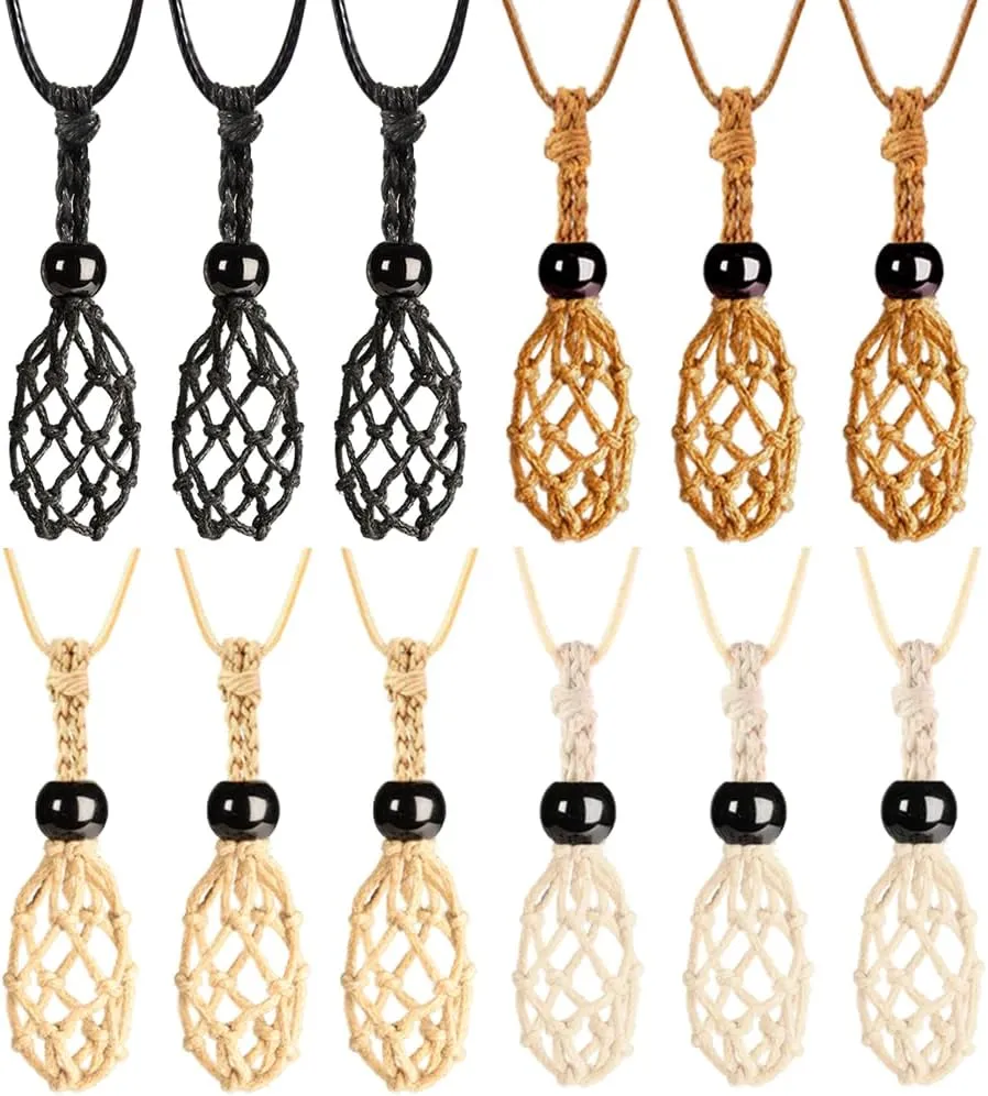 12 PCS Crystal Cage Necklace Holder Necklace Cord Empty Stone Holder Replacement Wax Rope with Adjustable Length(Style 5)