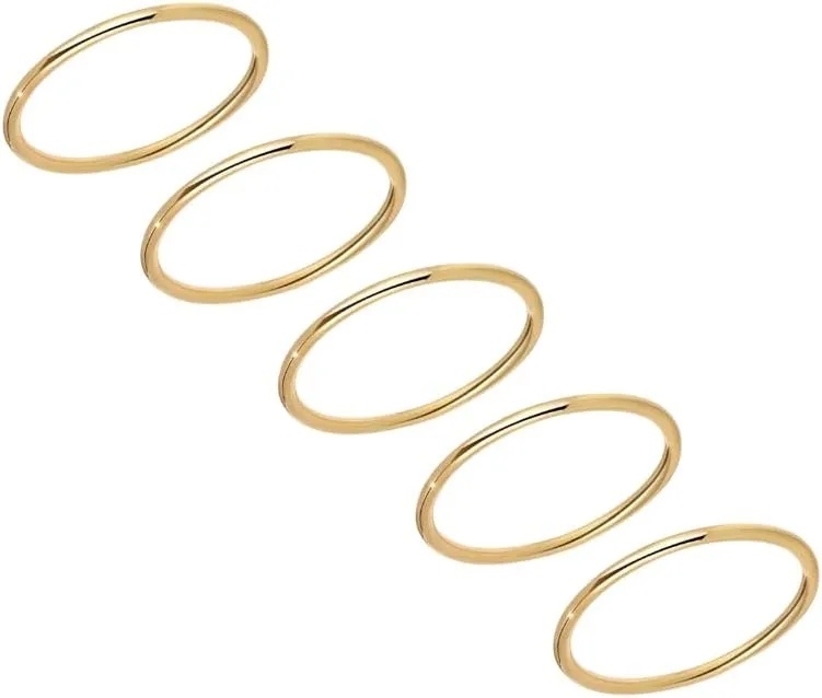 18k Gold Minimalist Plain Stacking Ring Set - 18k Gold Plated, Minimalist Dainty Set Simple Rings for Women Band Knuckle Stacking Midi Rings Elegant Classic Non Tarnish Hypoallergenic Jewelry Gift for Her
