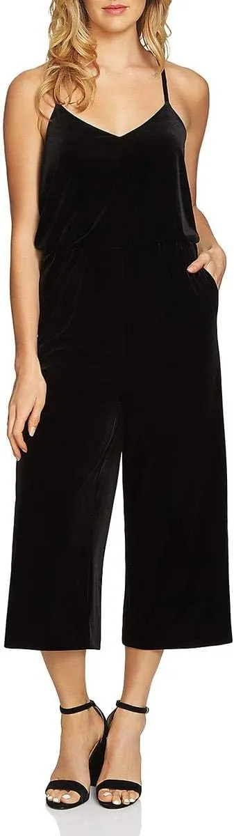 1.STATE Womens Velvet Racerback Jumpsuit, Black, X-Small