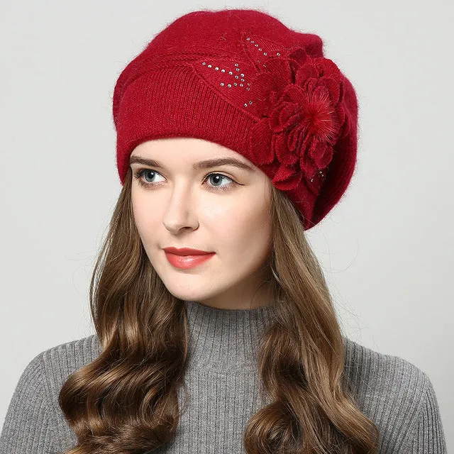 2017 winter hats for women hat Berets with  balaclava Women's cap  gorros rabbit fur hats for women's knitted beanie beanies