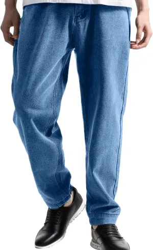 2023 Men's Loose Fit Stretch Jeans Casual Distressed Plain Stacked Straight Leg Trousers Skinny Denim Pants Streetwear