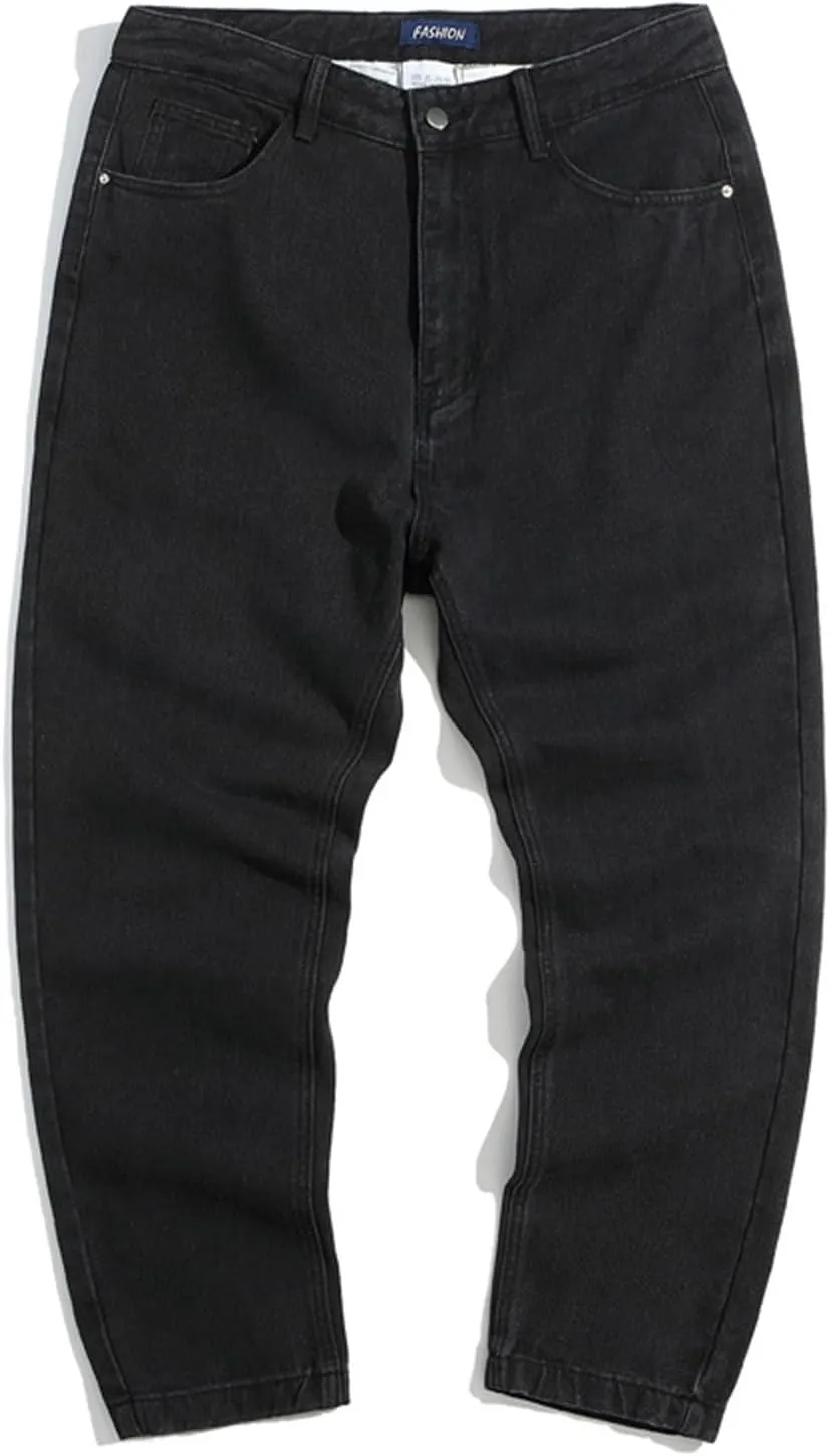 2023 Men's Loose Fit Stretch Jeans Casual Distressed Plain Stacked Straight Leg Trousers Skinny Denim Pants Streetwear