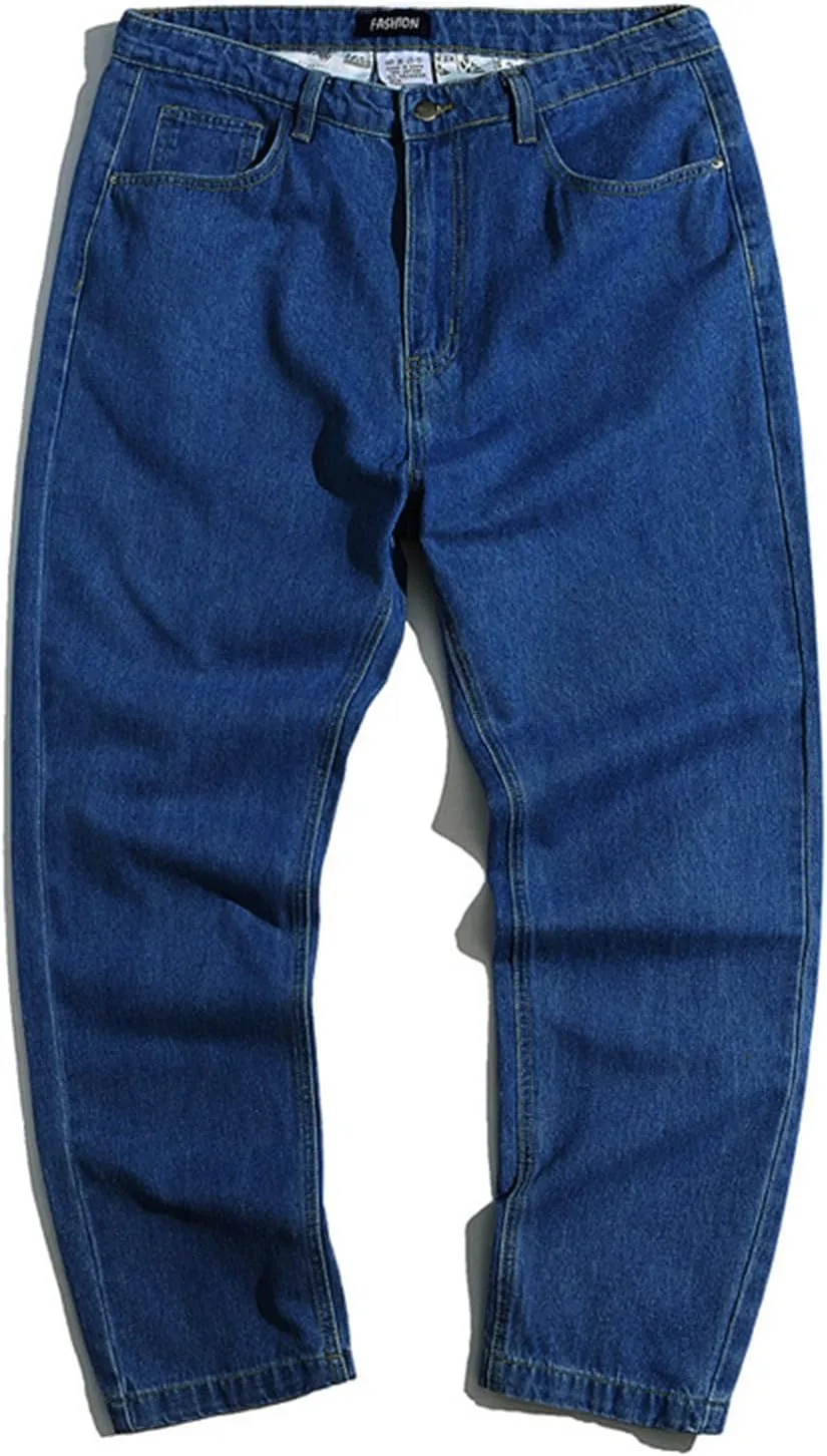 2023 Men's Loose Fit Stretch Jeans Casual Distressed Plain Stacked Straight Leg Trousers Skinny Denim Pants Streetwear