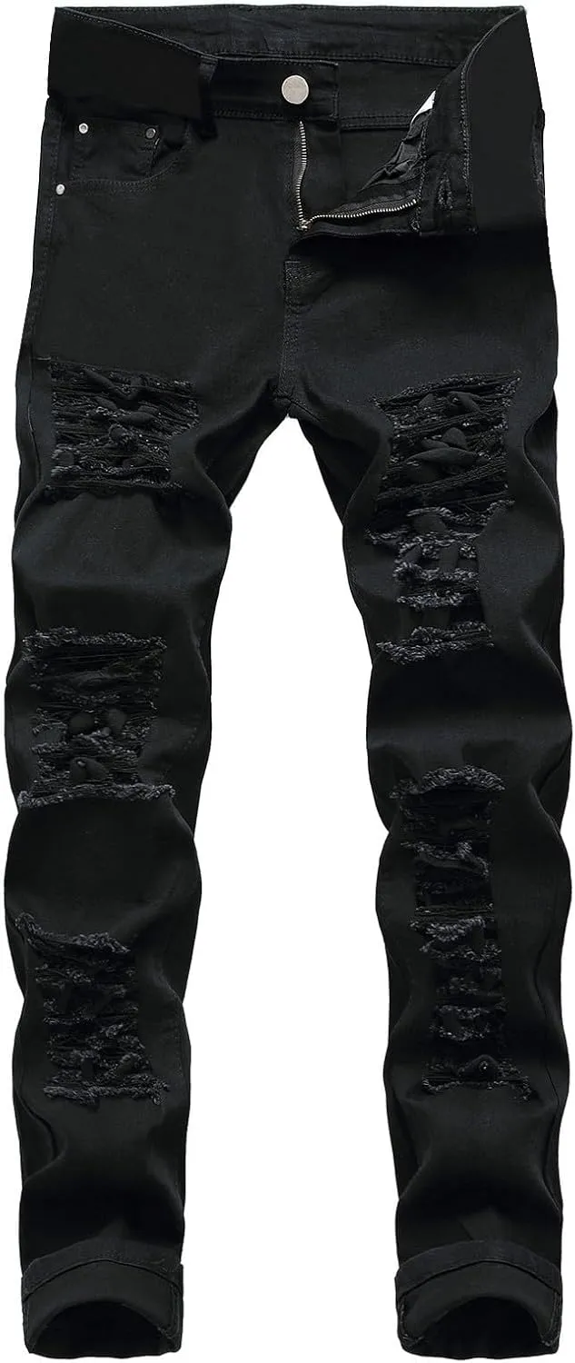 2023 Men's Slim Fit Straight Leg Jean Ripped Skinny Jeans Retro Classic Denim Pants Stylish Fashion Jean Pant Trousers