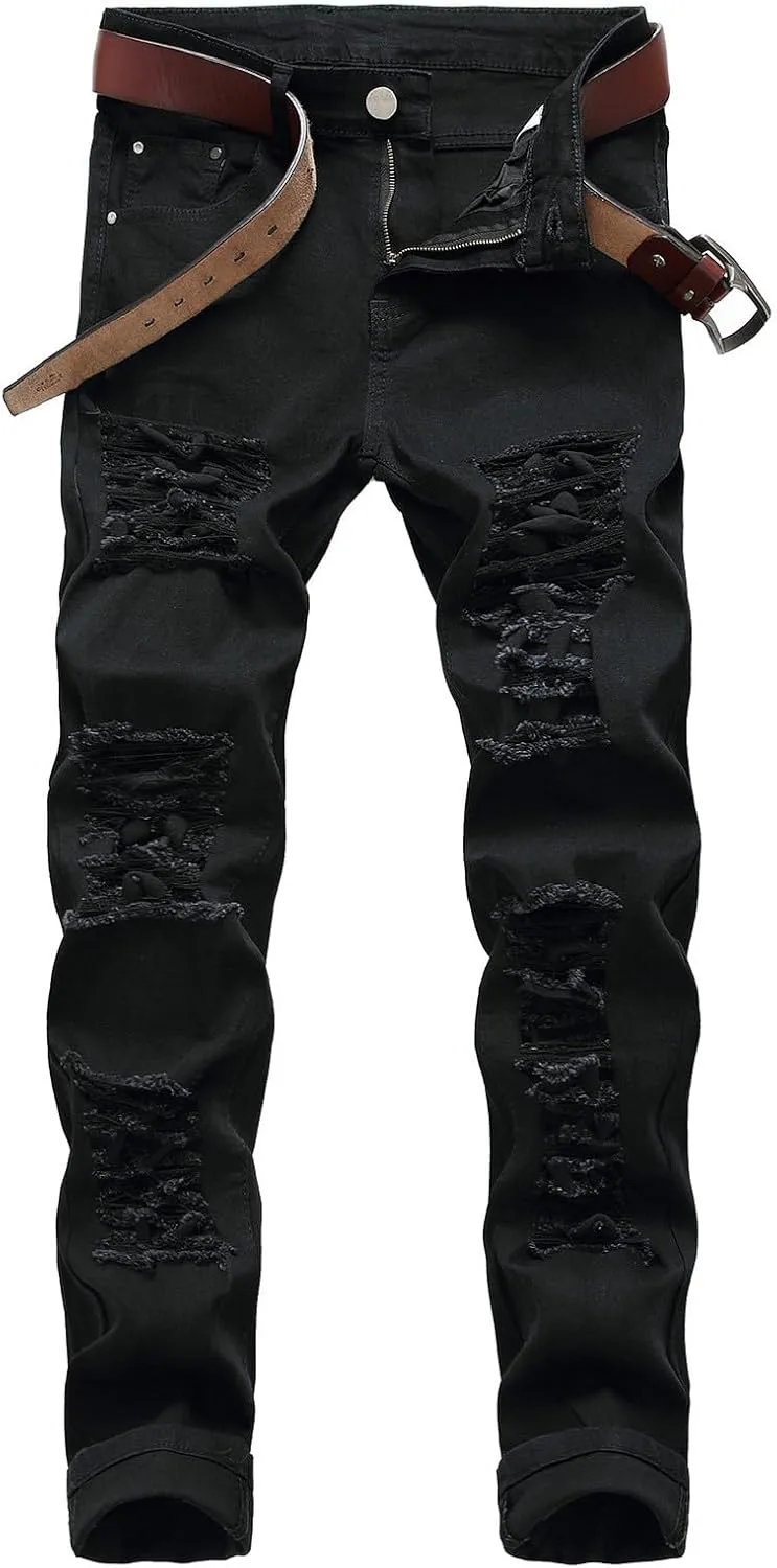 2023 Men's Slim Fit Straight Leg Jean Ripped Skinny Jeans Retro Classic Denim Pants Stylish Fashion Jean Pant Trousers