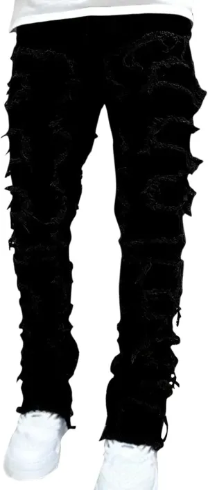 2023 Mens Stacked Jeans Slim Fit Ripped Skinny Stretch Jeans Distressed Straight Fit Denim Pants Hip Hop Trousers Streetwear
