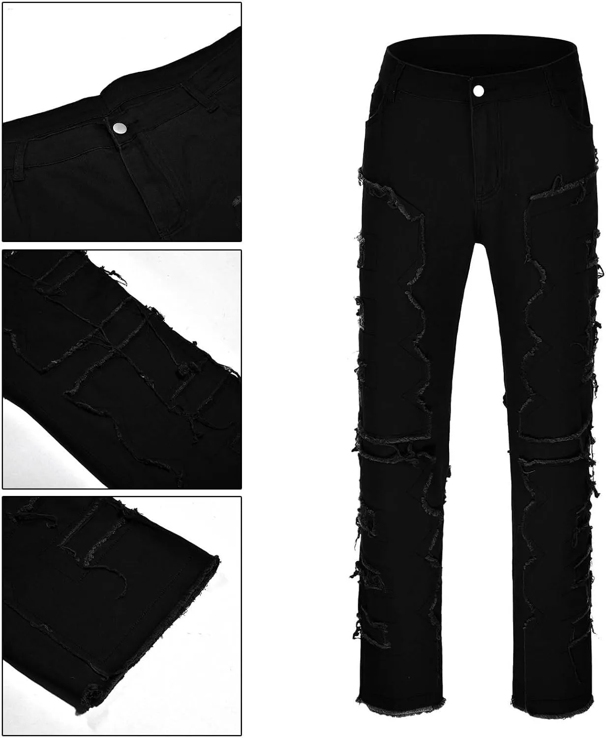 2023 Mens Stacked Jeans Slim Fit Ripped Skinny Stretch Jeans Distressed Straight Fit Denim Pants Hip Hop Trousers Streetwear