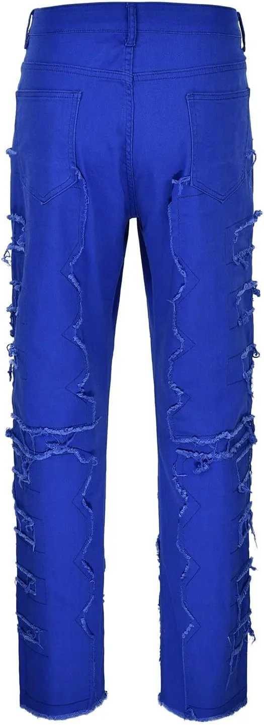 2023 Mens Stacked Jeans Slim Fit Ripped Skinny Stretch Jeans Distressed Straight Fit Denim Pants Hip Hop Trousers Streetwear