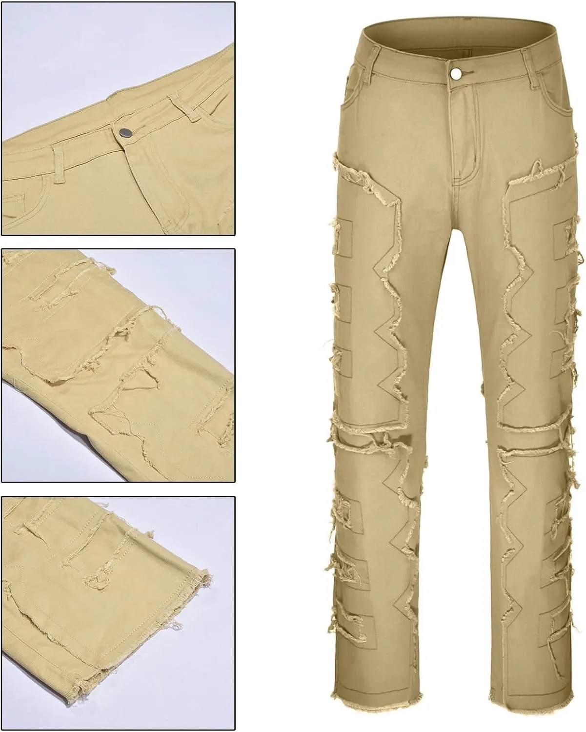 2023 Mens Stacked Jeans Slim Fit Ripped Skinny Stretch Jeans Distressed Straight Fit Denim Pants Hip Hop Trousers Streetwear