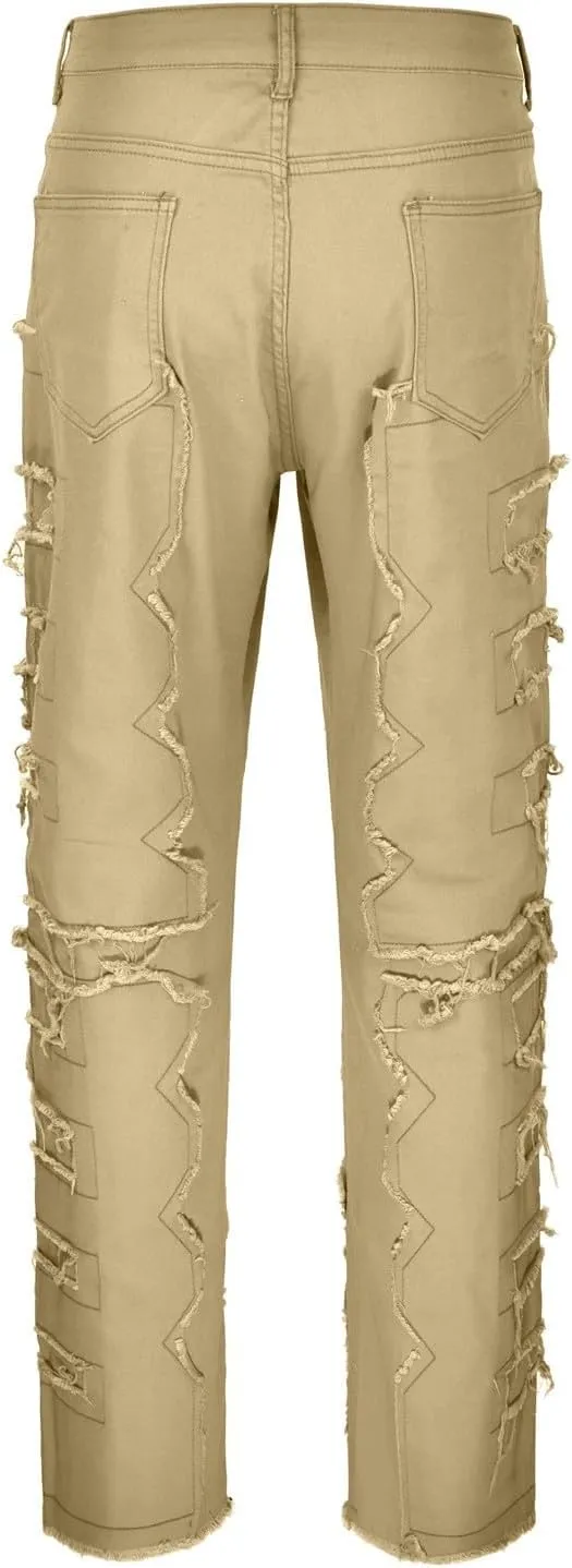 2023 Mens Stacked Jeans Slim Fit Ripped Skinny Stretch Jeans Distressed Straight Fit Denim Pants Hip Hop Trousers Streetwear