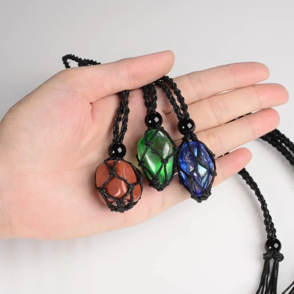 24pcs Adjustable Empty Necklace Holder Crystal Stone Necklace Pendant Necklace Cord Hand Woven Necklace Ropes for Jewelry Making