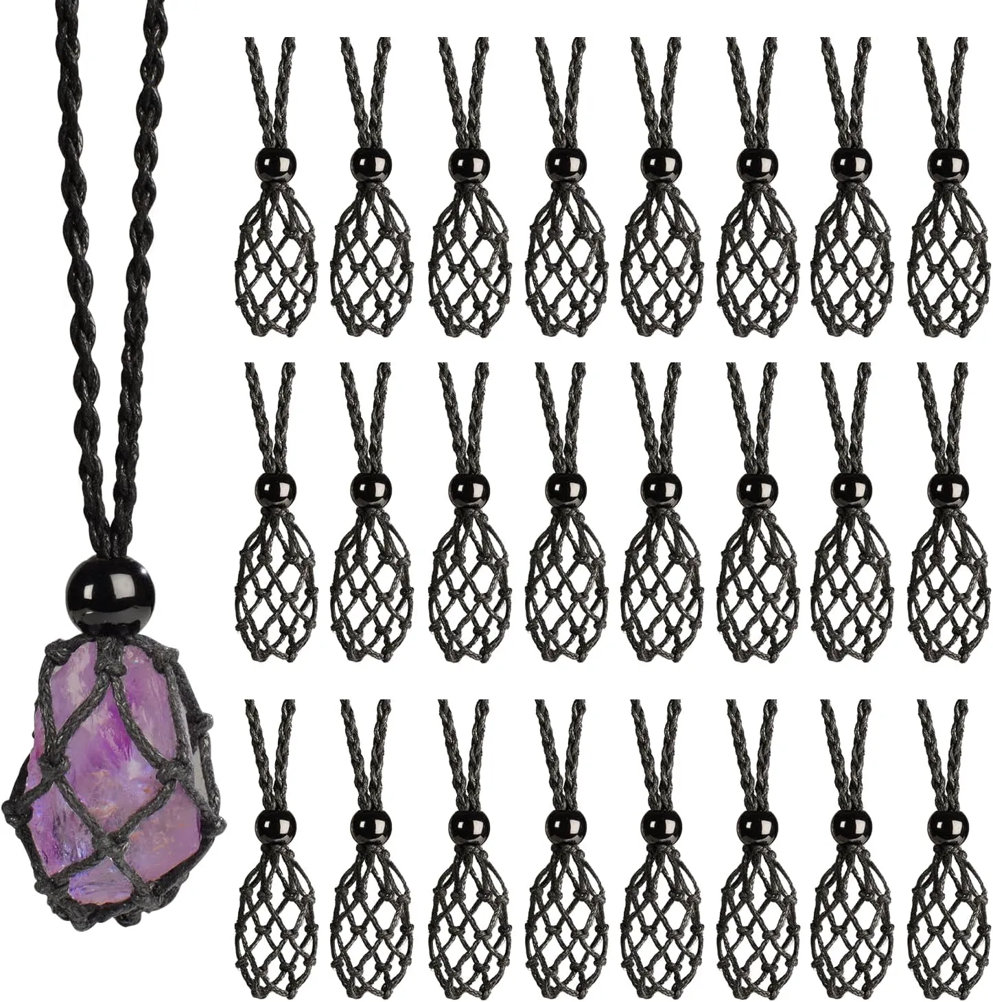 24pcs Adjustable Empty Necklace Holder Crystal Stone Necklace Pendant Necklace Cord Hand Woven Necklace Ropes for Jewelry Making