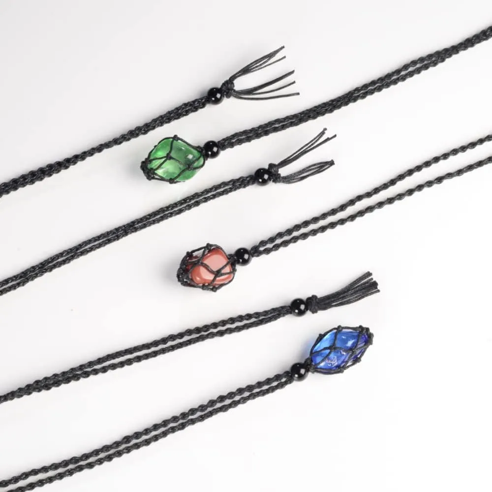 24pcs Adjustable Empty Necklace Holder Crystal Stone Necklace Pendant Necklace Cord Hand Woven Necklace Ropes for Jewelry Making