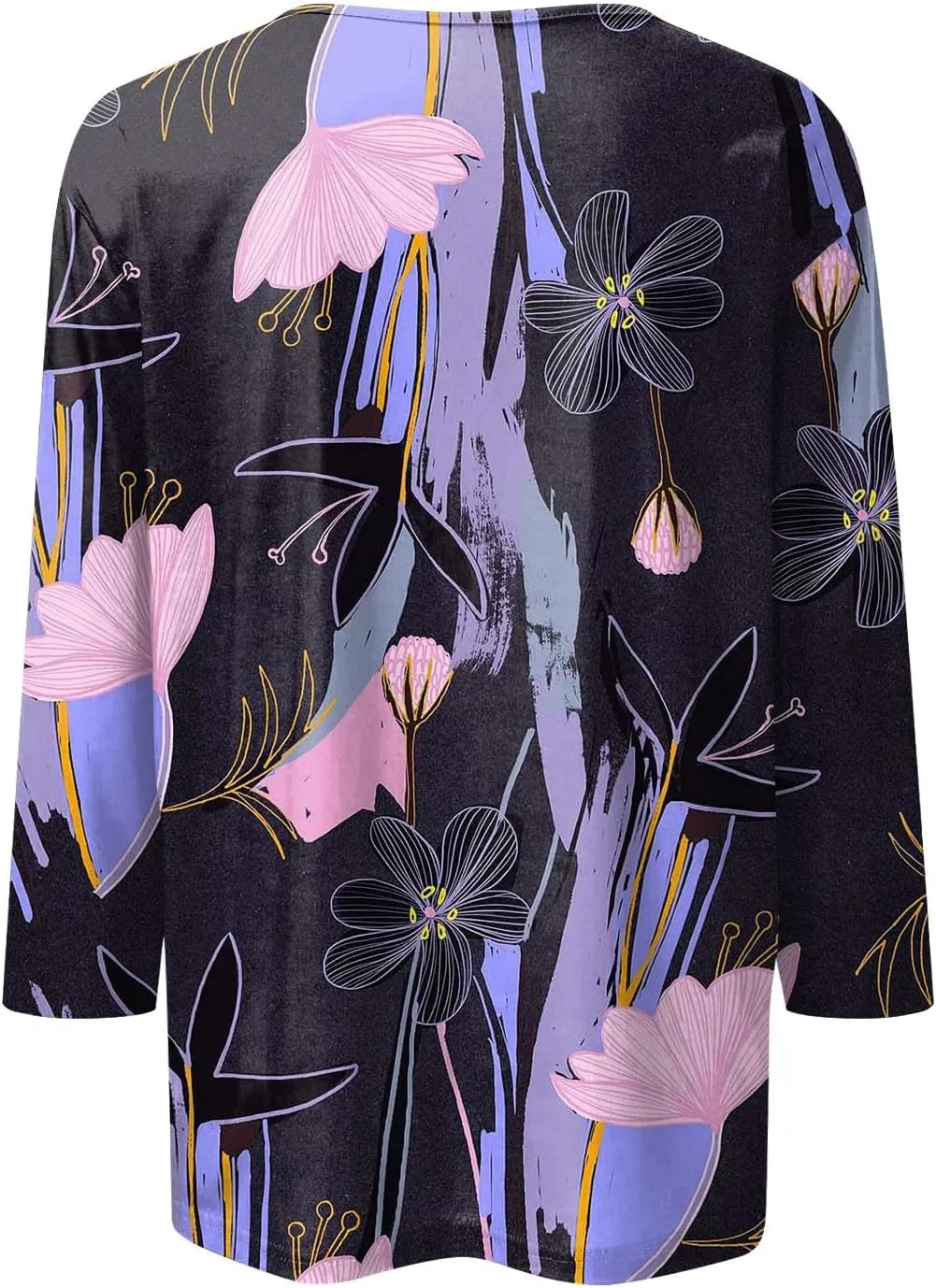 3/4 Length Sleeve Womens Tops Plus Size Crewneck Floral Graphic Shirts Three Quarter Loose Casual Dressy Blouses