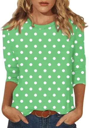 3/4 Sleeve Shirts for Women Spring Striped Crewneck Business Casual Tops Loose Three Quarter Length Work Blouses