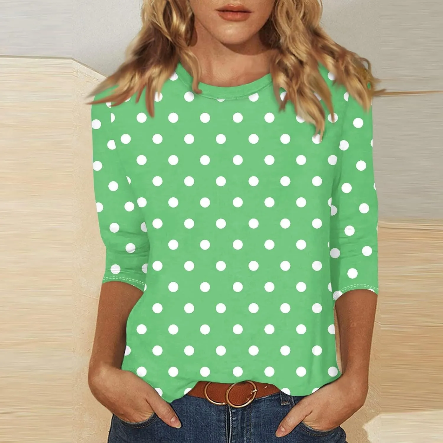 3/4 Sleeve Shirts for Women Spring Striped Crewneck Business Casual Tops Loose Three Quarter Length Work Blouses