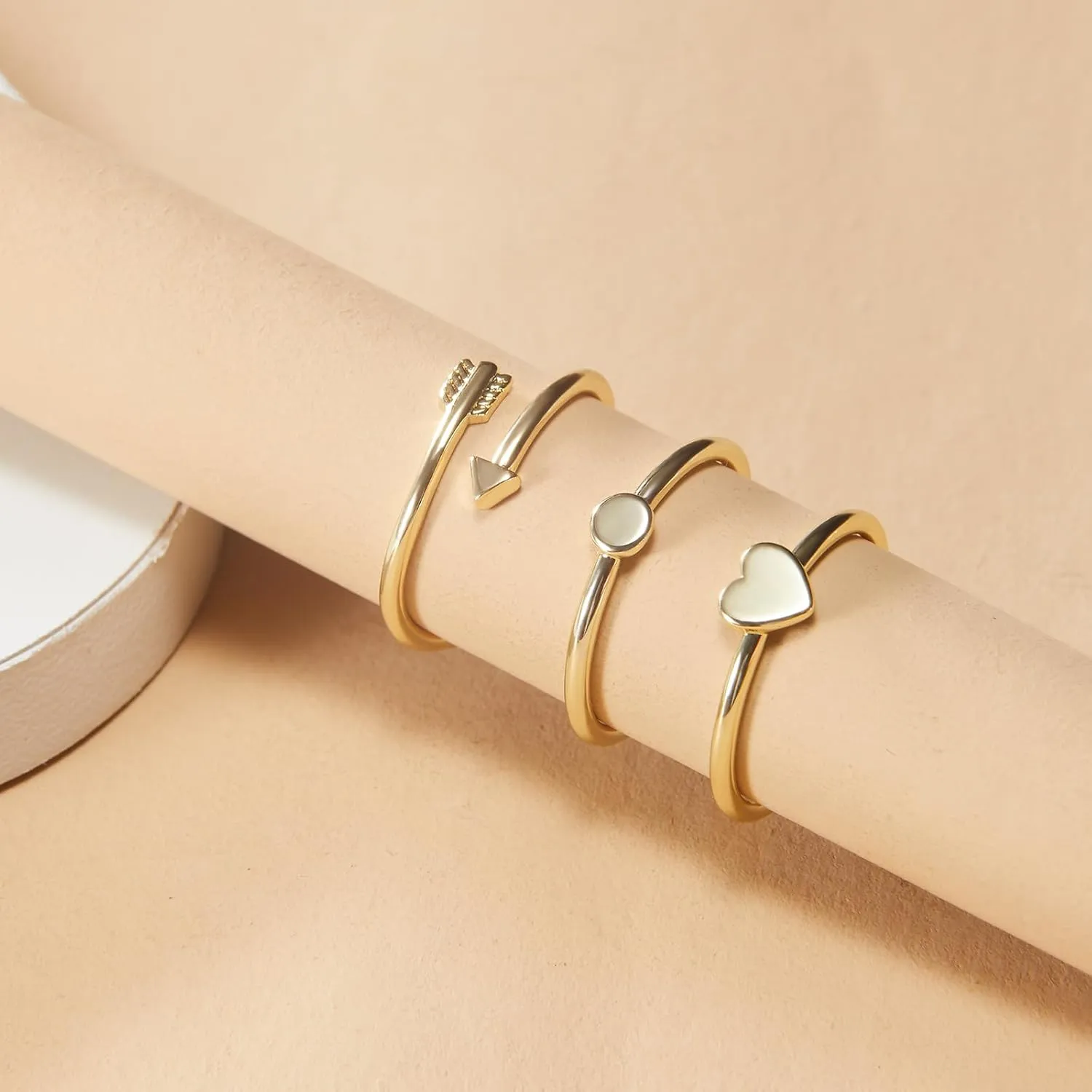 3PCS 14K Gold Rings Stacking Rings for Women Stackable Silver Rings Set Wedding Bands Thumb Finger Ring Jewelry Gifts for Teen Girls Size 6 to 9