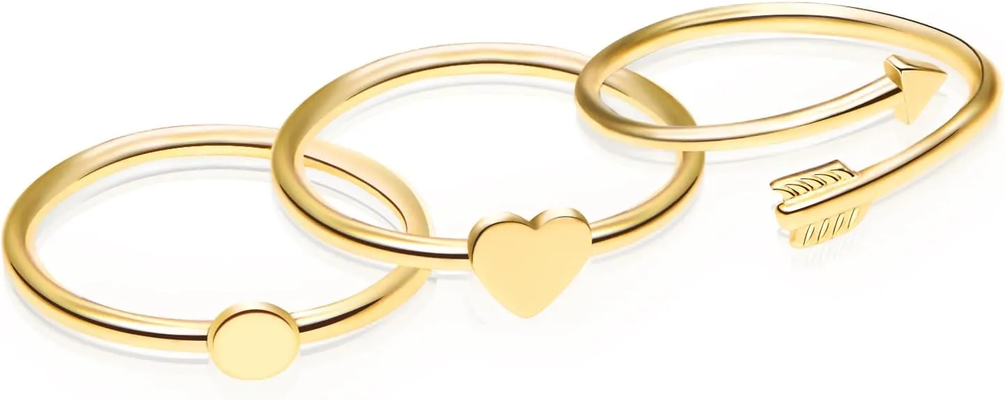 3PCS 14K Gold Rings Stacking Rings for Women Stackable Silver Rings Set Wedding Bands Thumb Finger Ring Jewelry Gifts for Teen Girls Size 6 to 9