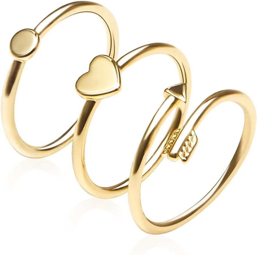 3PCS 14K Gold Rings Stacking Rings for Women Stackable Silver Rings Set Wedding Bands Thumb Finger Ring Jewelry Gifts for Teen Girls Size 6 to 9