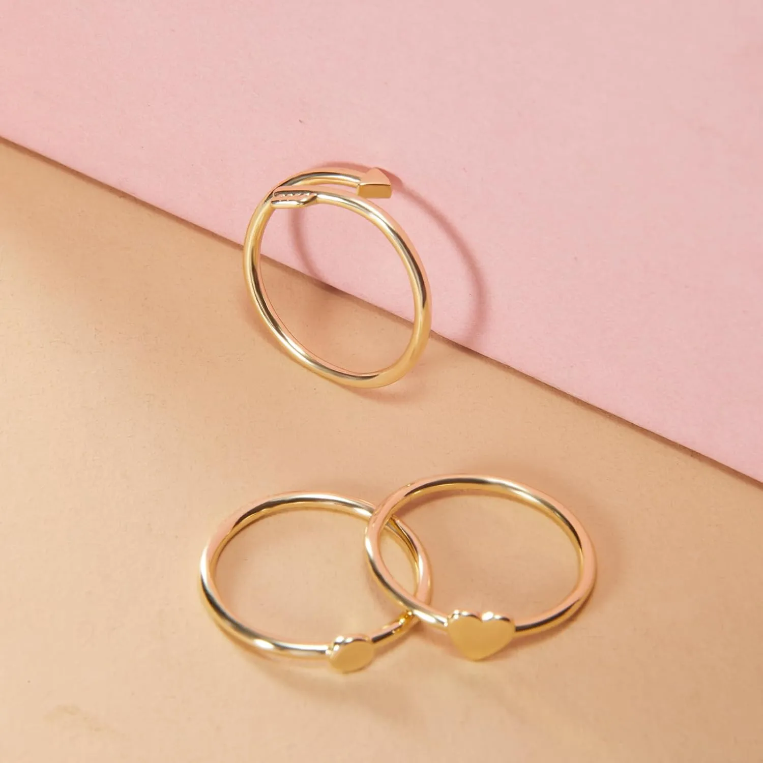 3PCS 14K Gold Rings Stacking Rings for Women Stackable Silver Rings Set Wedding Bands Thumb Finger Ring Jewelry Gifts for Teen Girls Size 6 to 9