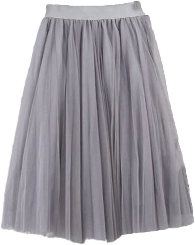 4 Layers Tulle Skirts Women Tulle Skirt Elastic High Waist Pleated Midi Skirt