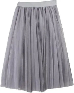 4 Layers Tulle Skirts Women Tulle Skirt Elastic High Waist Pleated Midi Skirt