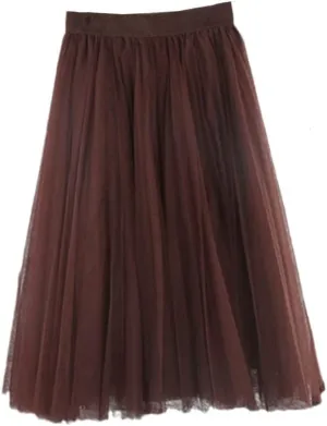 4 Layers Tulle Skirts Women Tulle Skirt Elastic High Waist Pleated Midi Skirt