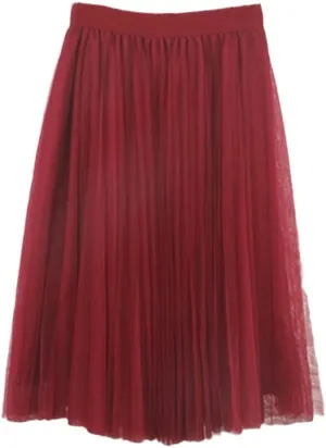 4 Layers Tulle Skirts Women Tulle Skirt Elastic High Waist Pleated Midi Skirt