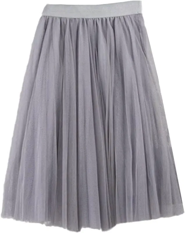 4 Layers Tulle Skirts Women Tulle Skirt Elastic High Waist Pleated Midi Skirt