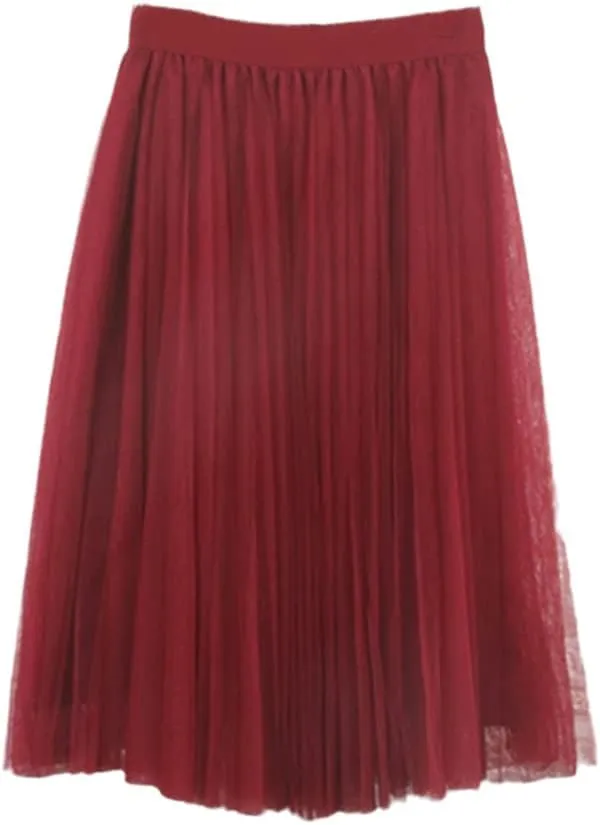 4 Layers Tulle Skirts Women Tulle Skirt Elastic High Waist Pleated Midi Skirt