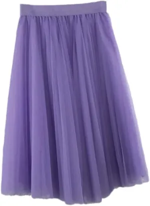 4 Layers Tulle Skirts Women Tulle Skirt Elastic High Waist Pleated Midi Skirt