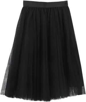 4 Layers Tulle Skirts Women Tulle Skirt Elastic High Waist Pleated Midi Skirt