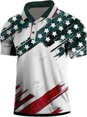 4th of July USA Polo T Shirts for Men Short Sleeve Patriotic Graphic Golf Shirts Button Collar T Shirt Polo Shirts