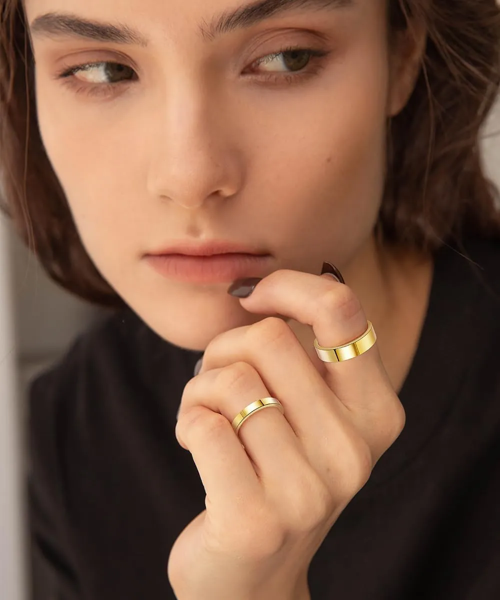 6PCS 14K Gold Filled Stacking Rings for Women Midi Knuckle Rings Thin Plain Statement Band Ring Comfort Fit Stacking Thumb Jewelry Ring Sizes 5-10 1MM 3MM 6MM