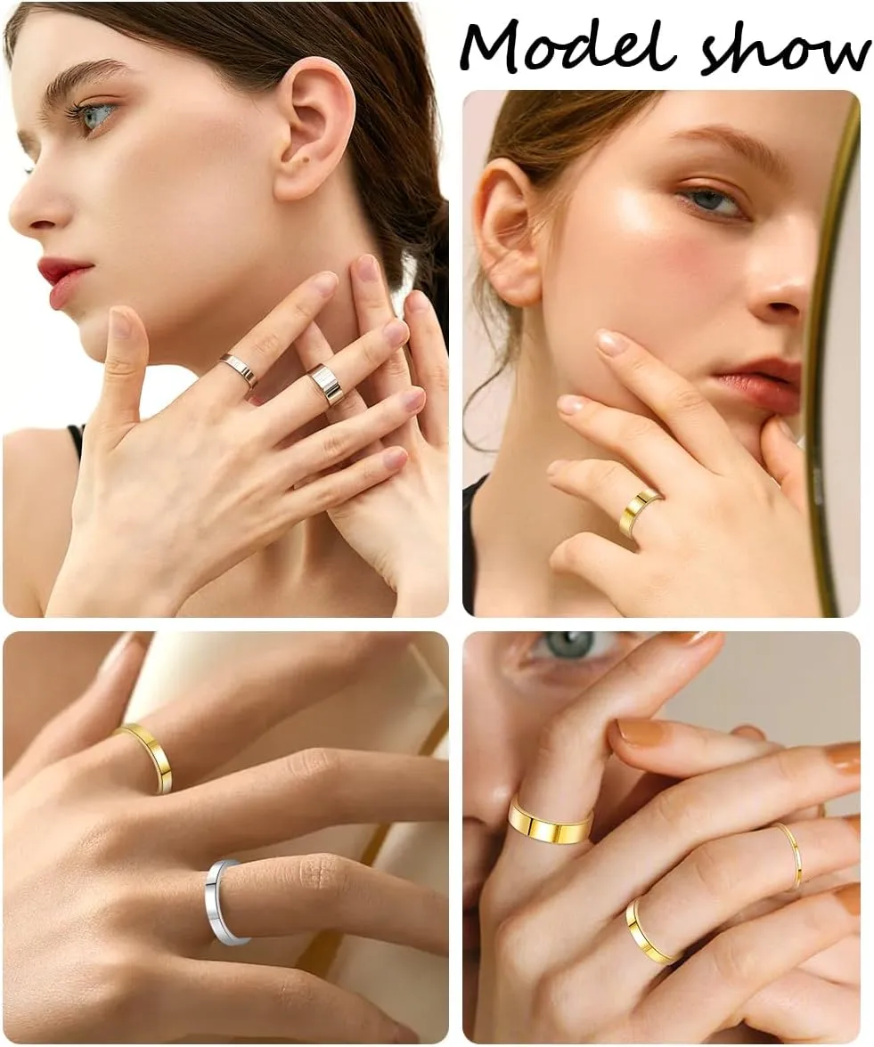 6PCS 14K Gold Filled Stacking Rings for Women Midi Knuckle Rings Thin Plain Statement Band Ring Comfort Fit Stacking Thumb Jewelry Ring Sizes 5-10 1MM 3MM 6MM
