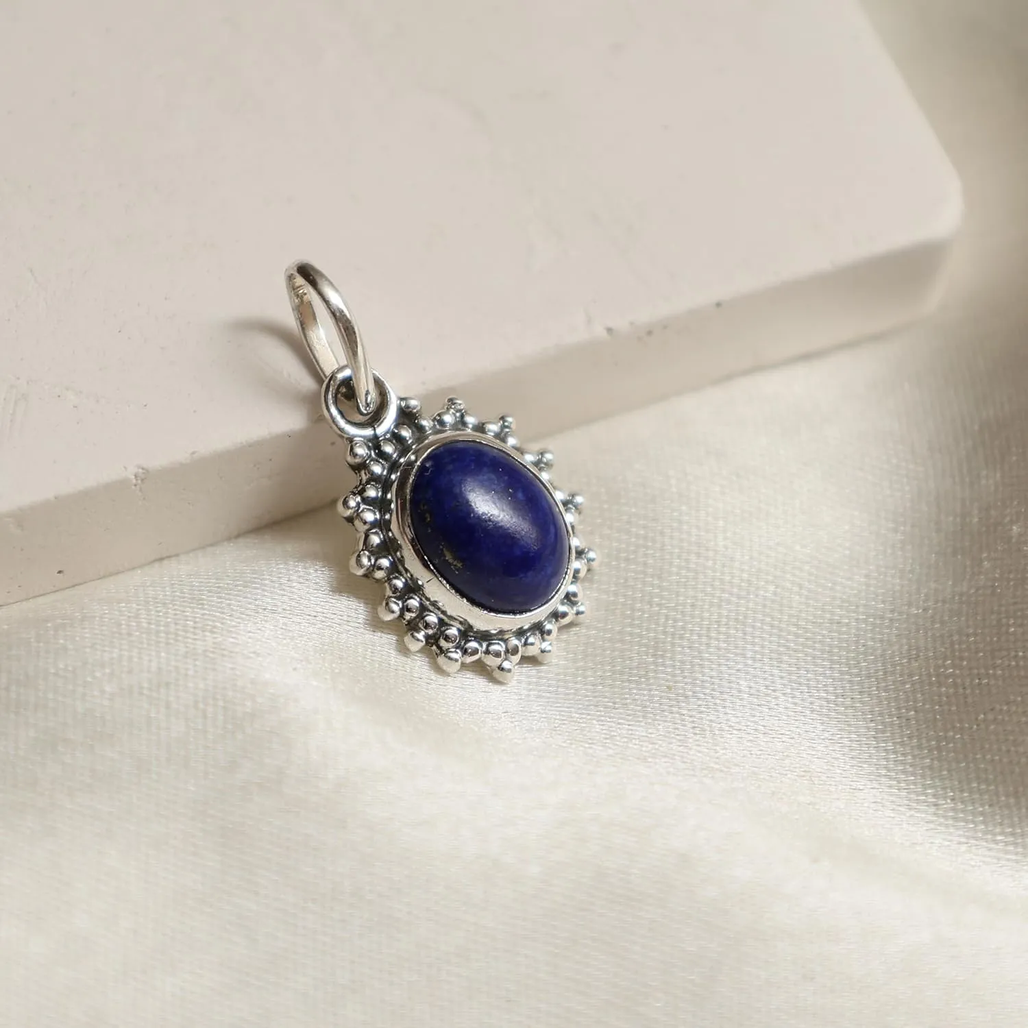 925 Sterling Silver Blue Lapis Lazuli Pendant for Women, Genuine September Birthstone Jewelry, Oval Oxidized, Trendy Natural Gemstone Necklace, Gift For Her