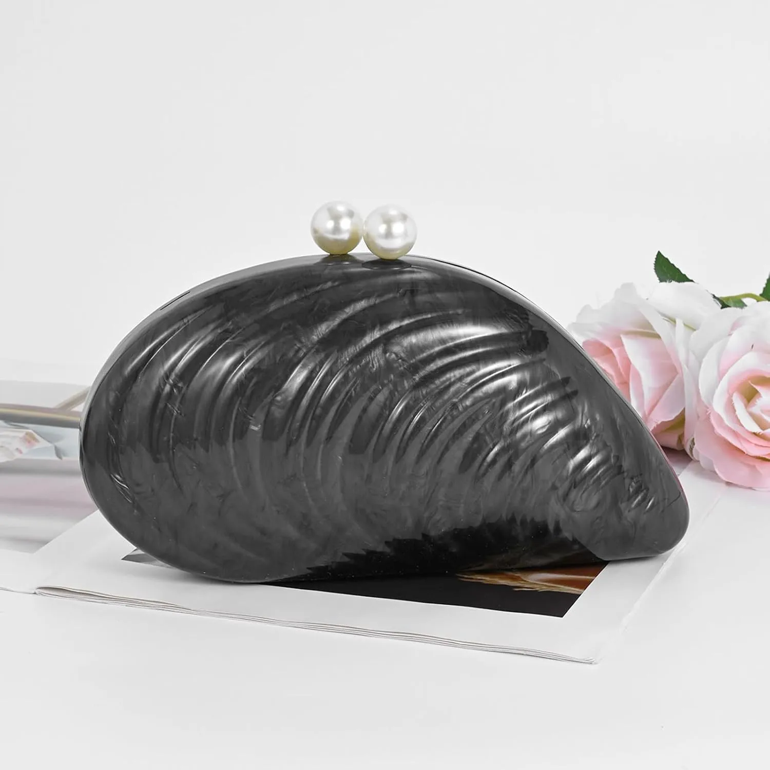 Acrylic Purses For Women, Seashell Handbags Luxury Shoulder Crossbody Small Party Clutch Prom Purse Pearl Evening Bag