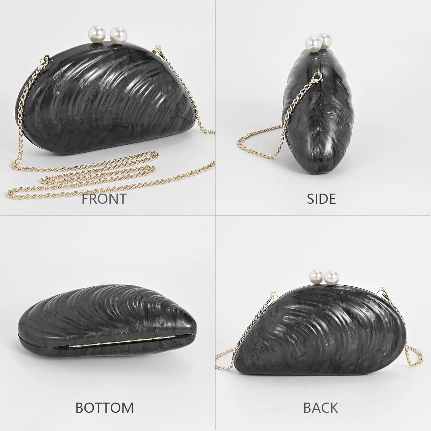 Acrylic Purses For Women, Seashell Handbags Luxury Shoulder Crossbody Small Party Clutch Prom Purse Pearl Evening Bag
