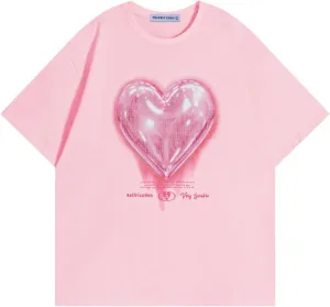 Aelfric Eden Women Love Balloon Graphic Tees Summer Short Sleeve Printed Cotton T Shirts Casual Harajuku Tops