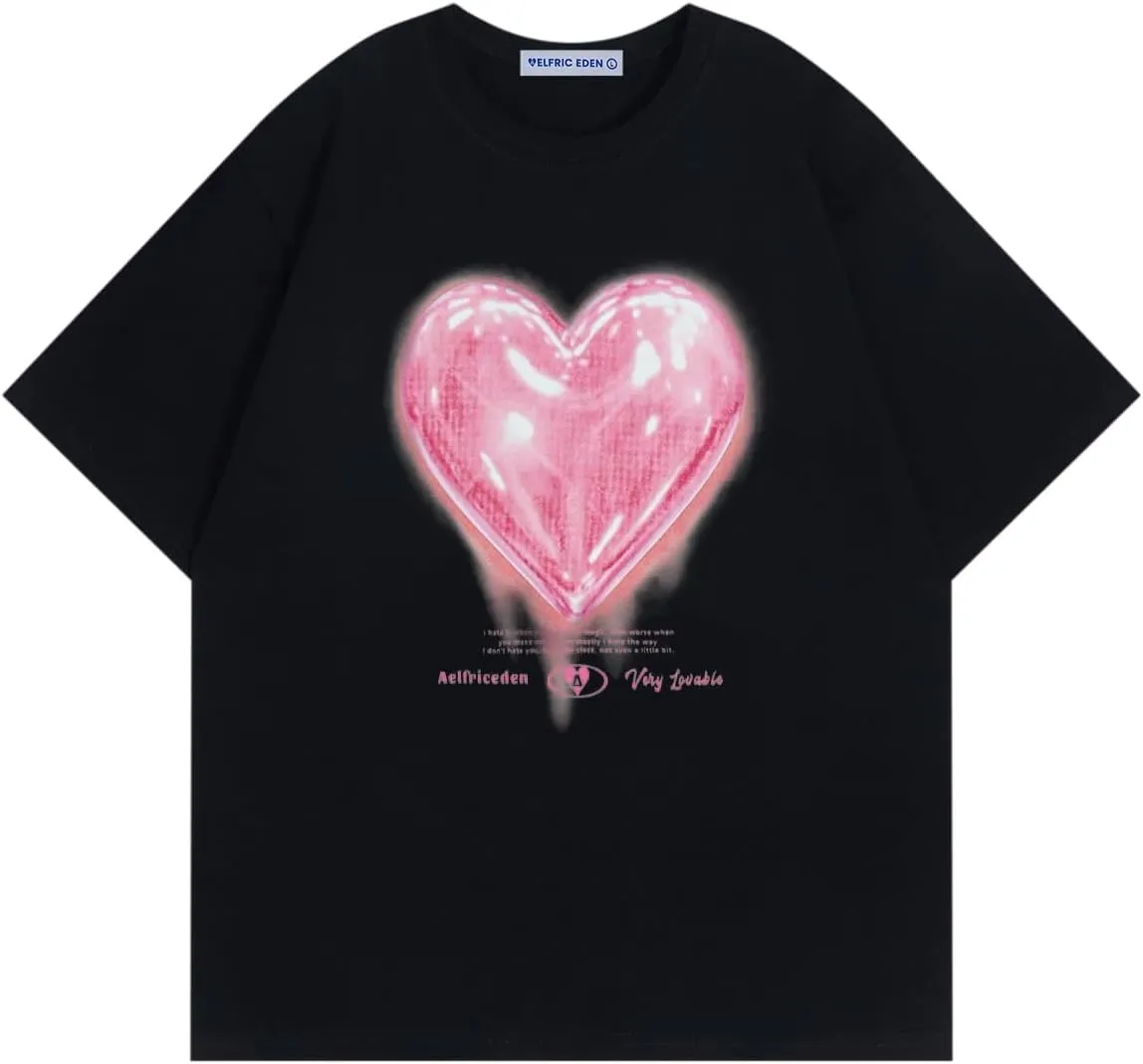 Aelfric Eden Women Love Balloon Graphic Tees Summer Short Sleeve Printed Cotton T Shirts Casual Harajuku Tops