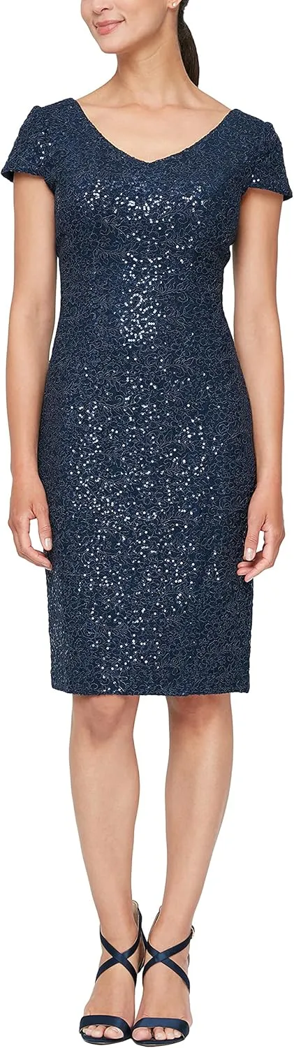 Alex Evenings Women's Knee Length V Neck Cocktail, Mother of The Bride Dress (Petite & Regular Sizes)