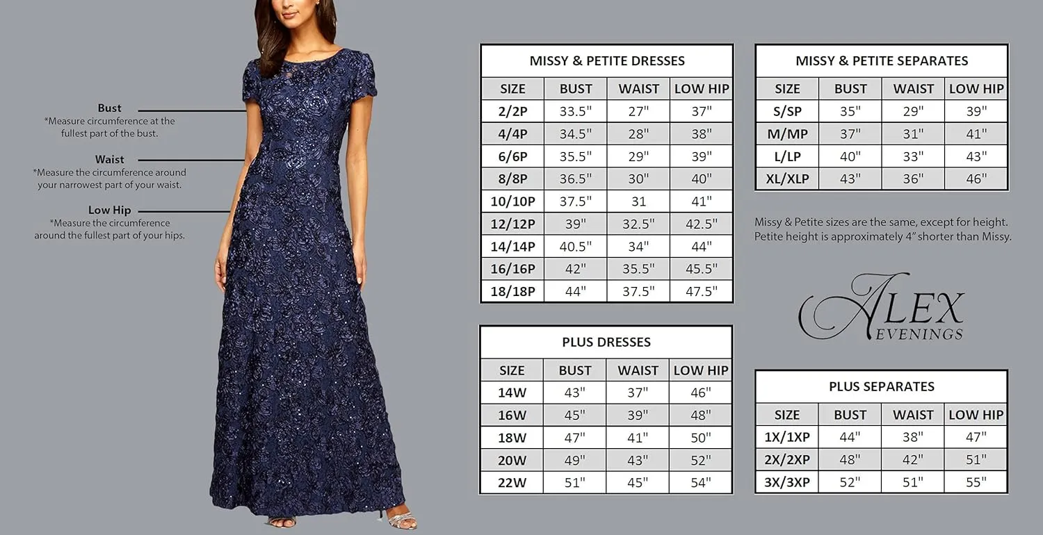 Alex Evenings Women's Knee Length V Neck Cocktail, Mother of The Bride Dress (Petite & Regular Sizes)