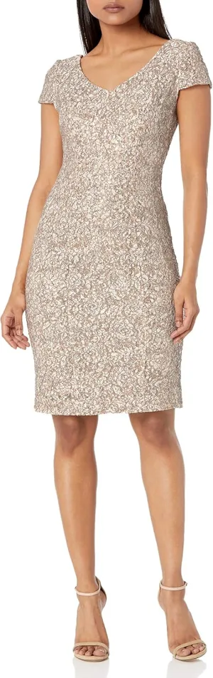 Alex Evenings Women's Knee Length V Neck Cocktail, Mother of The Bride Dress (Petite & Regular Sizes)