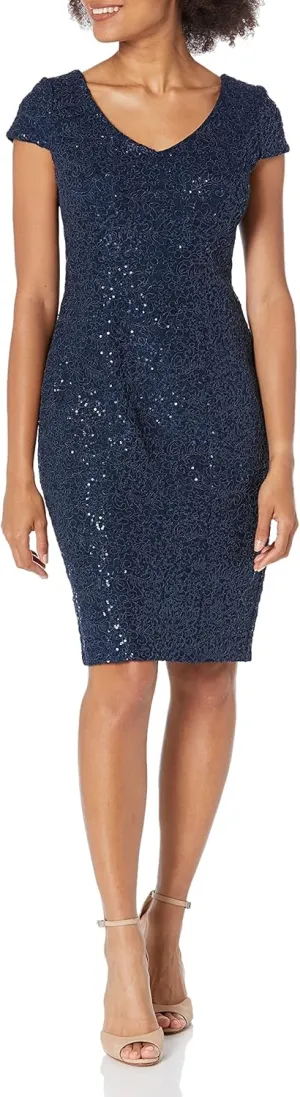 Alex Evenings Women's Knee Length V Neck Cocktail, Mother of The Bride Dress (Petite & Regular Sizes)