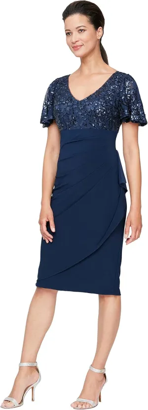 Alex Evenings Women's Knee Length V Neck Cocktail, Mother of The Bride Dress (Petite & Regular Sizes)