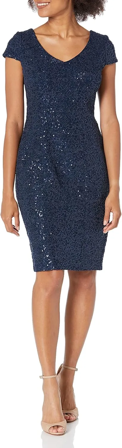Alex Evenings Women's Knee Length V Neck Cocktail, Mother of The Bride Dress (Petite & Regular Sizes)