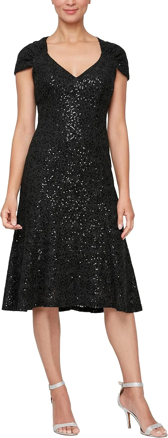 Alex Evenings Women's Knee Length V Neck Cocktail, Mother of The Bride Dress (Petite & Regular Sizes)